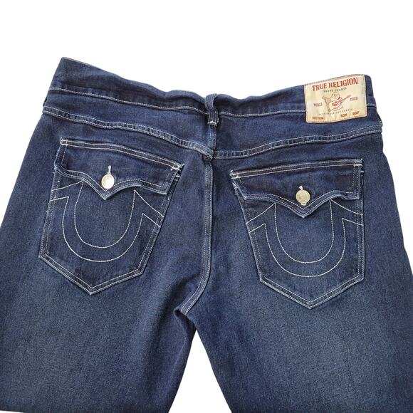 True Religion Jeans 36x31 Geno Relaxed Slim Dark Wash Stretch Flap Thick Stitch - Picture 4 of 11